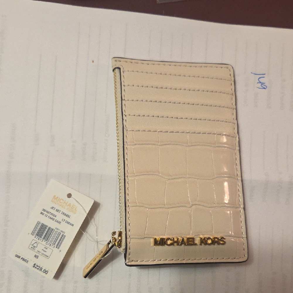 Michael Kors Beige Croc-Embossed Card Holder